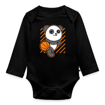 Panda Basketball Kind - Baby Bio-Langarm-Body - Schwarz - Vorne