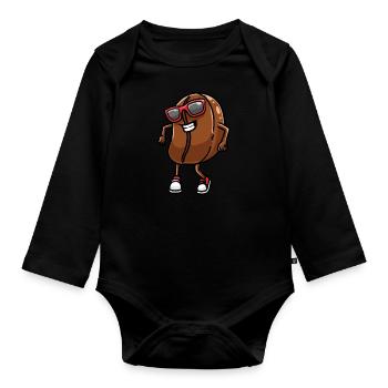 Coffee bean with sunglasses dancers dancing - Organic Longsleeve Baby Bodysuit - black - Front
