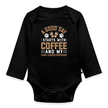 Curly Coated Retriever Kaffee Trinken Hunderasse - Baby Bio-Langarm-Body - Schwarz - Vorne