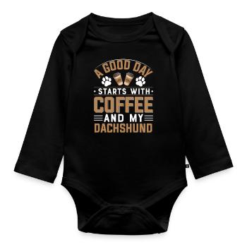 Dachshund Coffee Drink Dog Breed Caffeine Paw - Organic Longsleeve Baby Bodysuit - black - Front
