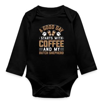 Dutch Shepherd Coffee Drinking Caffeine - Organic Longsleeve Baby Bodysuit - black - Front