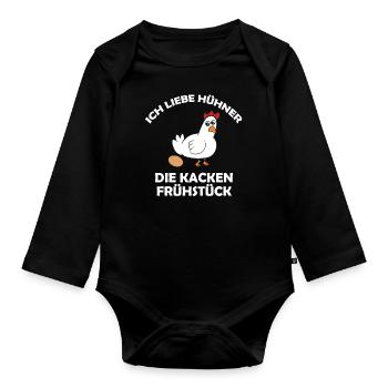 Ich liebe Hühner, die kacken Frühstück - Baby Bio-Langarm-Body - Schwarz - Vorne