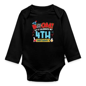 Boum Célébrons mon 4e anniversaire - Body Bébé bio manches longues - noir - Devant
