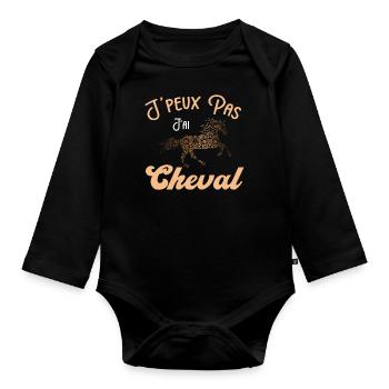 Je peux pas j'ai cheval - cheval mandala - Body Bébé bio manches longues - noir - Devant