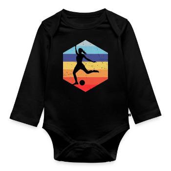 Women's Football Playing Men's Football Soccer - Organic Longsleeve Baby Bodysuit - black - Front