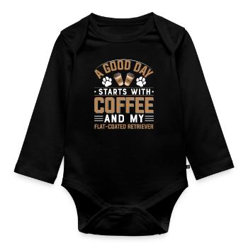Flat Coated Retriever Coffee Drinking Dog Owners - Organic Longsleeve Baby Bodysuit - black - Front