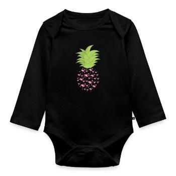 Flamingo Pink Vogel Zoo Sommer Urlaub Geschenk - Baby Bio-Langarm-Body - Schwarz - Vorne