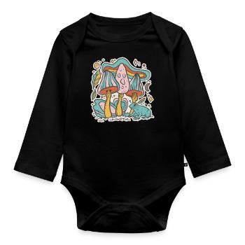 Bunte Pilze Cottage Core Aesthetic Goblincore - Baby Bio-Langarm-Body - Schwarz - Vorne