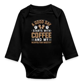 Mastino Napoletano Kaffee Trinken Koffein Hunde - Baby Bio-Langarm-Body - Schwarz - Vorne
