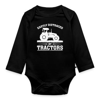 Farmer Tractor Agriculture Farmer Tractor Farm - Organic Longsleeve Baby Bodysuit - black - Front