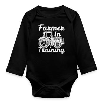 Bauer Traktor Landwirtschaft Landwirt Trecker Farm - Baby Bio-Langarm-Body - Schwarz - Vorne