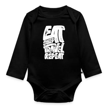 Compass with world map, cardinal points of the earth - Organic Longsleeve Baby Bodysuit - black - Front