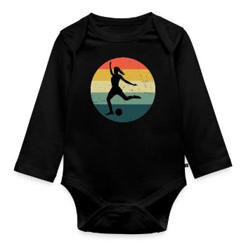 Damen Football Fussball Soccer Fussballspiel - Baby Bio-Langarm-Body - Schwarz - Vorne