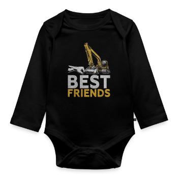 Lustige Bauarbeiter & Baustelle Baggerfahrer - Baby Bio-Langarm-Body - Schwarz - Vorne