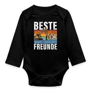 Lustige Bauarbeiter & Baustelle Baggerfahrer - Baby Bio-Langarm-Body - Schwarz - Vorne