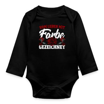 Vom Leben Mit Farbe Gezeichnet Tattoo-themed - Baby Bio-Langarm-Body - Schwarz - Vorne