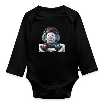 Snowman Gaming Gamer - Organic Longsleeve Baby Bodysuit - black - Front