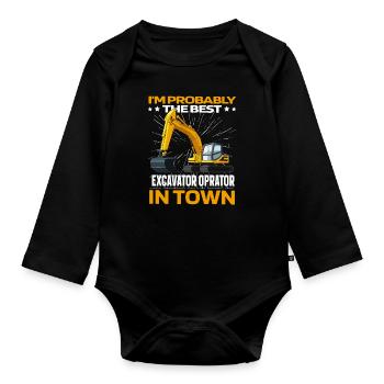Excavator driver - Organic Longsleeve Baby Bodysuit - black - Front