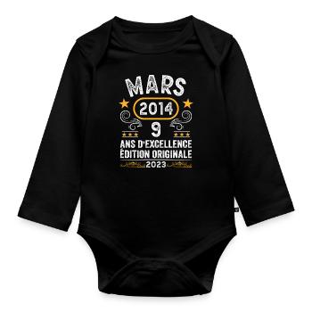 Anniversaire Vintage Idée Cadeau Mars 2014 9 - Body Bébé bio manches longues - noir - Devant