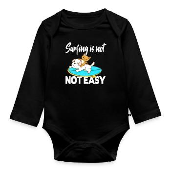 Surfing is not easy - Organic Longsleeve Baby Bodysuit - black - Front