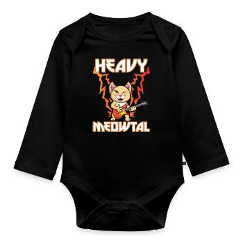 Heavy Meow Metal Music Lover Guitar Kawaii Cat - Baby Bio-Langarm-Body - Schwarz - Vorne