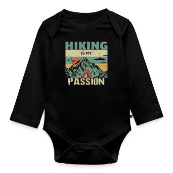 Hiking is my passion Hikers Hiking Nature - Organic Longsleeve Baby Bodysuit - black - Front