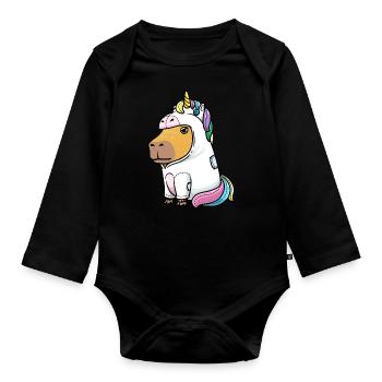 Capybara En Costume de Licorne Rongeurs Filles Garçons - Body Bébé bio manches longues - noir - Devant