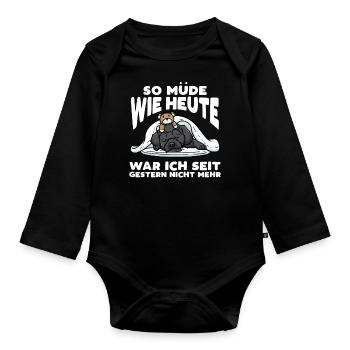 Schnoodle Hund Mit Kuscheltier Schlafen Spruch - Baby Bio-Langarm-Body - Schwarz - Vorne