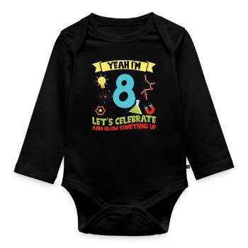 yes I'm 8 - Science Birthday - Organic Longsleeve Baby Bodysuit - black - Front