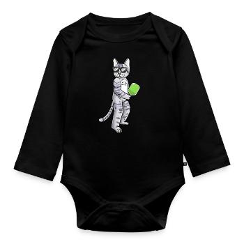 Cat plays pickleball - Organic Longsleeve Baby Bodysuit - black - Front