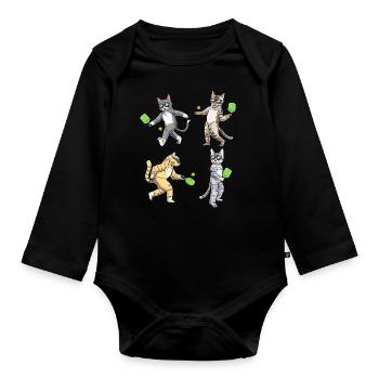 Cat plays pickleball - Organic Longsleeve Baby Bodysuit - black - Front