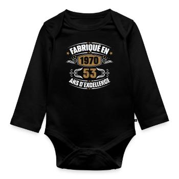 Cadeau d'anniversaire 53 ans, Fabriqué en 1970 - Body Bébé bio manches longues - noir - Devant