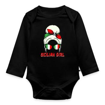 Sicily Italy Woman - Organic Longsleeve Baby Bodysuit - black - Front