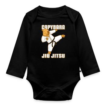 Capybara Meme Jiu Jitsu - Organic Longsleeve Baby Bodysuit - black - Front