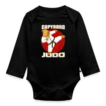 Judo Capybara - Baby Bio-Langarm-Body - Schwarz - Vorne