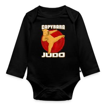 Judo Capybara - Baby Bio-Langarm-Body - Schwarz - Vorne