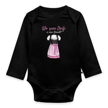 Volksfest Wo Zum Deifi Is Mei Dirndl Dirndl Ersatz - Baby Bio-Langarm-Body - Schwarz - Vorne