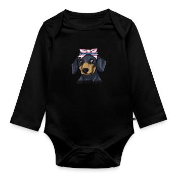 Dachshund Gift Dixie Viennese Doxie Dachshund - Organic Longsleeve Baby Bodysuit - black - Front