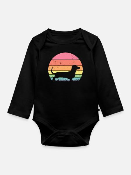 Retro Dackel Silhouette - Hundeliebhaber Geschenk - Baby Bio-Langarm-Body - Schwarz