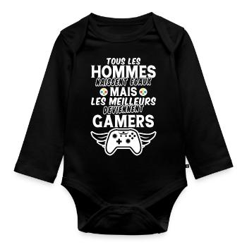hommes naissent égaux meilleurs deviennent gamers - Body Bébé bio manches longues - noir - Devant