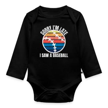 Baseball Lustig - Baby Bio-Langarm-Body - Schwarz - Vorne