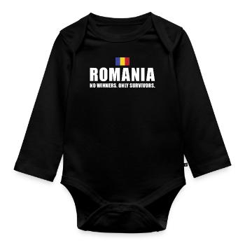 Roumanie Pas de vainqueurs seulement des survivants Roumanie Rugby - Body Bébé bio manches longues - noir - Devant