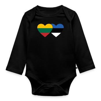 Lithuania Estonia Flag Heart - Organic Longsleeve Baby Bodysuit - black - Front
