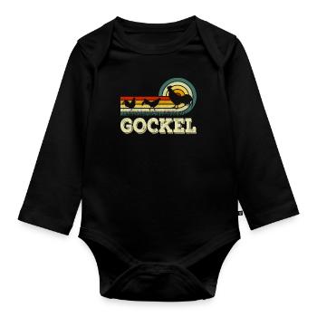funny rooster rooster rooster chicken breeder - Organic Longsleeve Baby Bodysuit - black - Front