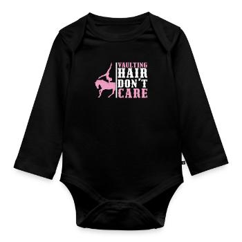 Vaulting Hair Don't Care Funny Horse Vaulting Girl - Organic Longsleeve Baby Bodysuit - black - Front
