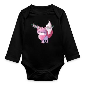 Arctic fox - Organic Longsleeve Baby Bodysuit - black - Front