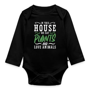 Veganism In This House We Eat No Meat Vegan Lover - Baby Bio-Langarm-Body - Schwarz - Vorne