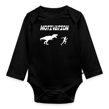 motivation sport running humor dinosaur - Organic Longsleeve Baby Bodysuit - black - Front