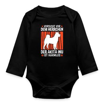 Vorsicht vor dem Herrchen Akita Inu - Baby Bio-Langarm-Body - Schwarz - Vorne