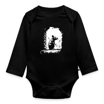 Pochoir de rat Art Blanc et Noir - Body Bébé bio manches longues - noir - Devant